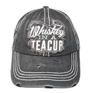 Whiskey In A Tea Cup Baseball Cap Gray One Size Adjustable Distressed Junk Gypsy